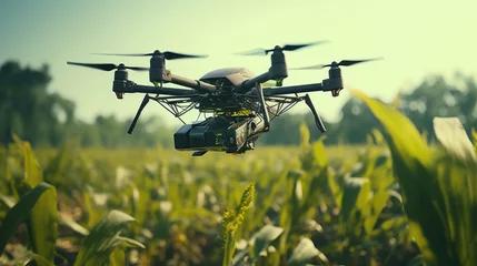 Zelfklevend Fotobehang Drone flying over agricultural field © Neha