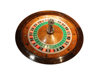 roulette wheel, isolated,  top side viewing angle , casino wheel 