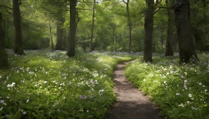 A hidden glade filled with blooming flowers upscaled 4 - obrazy, fototapety, plakaty