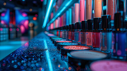 Make-up demonstration area in a beautiful colorful environment