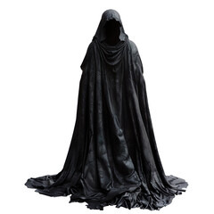 black cloak without people, ghost dress isolated on a transparent background 
