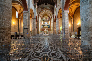 Interior view in the marvelous Anagni Cathedral, province of Frosinone, Lazio, central Italy. July-24-2023 - obrazy, fototapety, plakaty