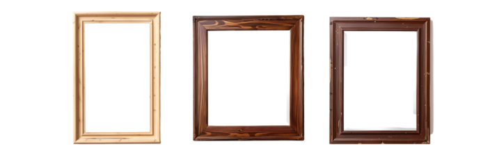 set of different wooden frame mirrors, each reflecting a distinct artistic style, isolated on transparent background