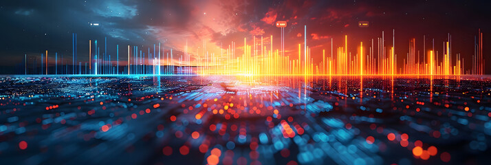 Futuristic Performance Indicator Chart - Digital Business Marketing Metrics for Revenue Analysis