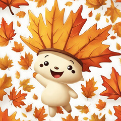 Maple Leaf Cutie: Autumn’s Delight on Isolated Background,Whimsical Maple Leaf Character: Embracing Fall Vibes in Isolation  - Generated by AI
