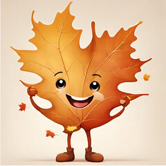 Maple Leaf Cutie: Autumn’s Delight on Isolated Background,Whimsical Maple Leaf Character: Embracing Fall Vibes in Isolation  - Generated by AI