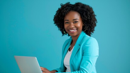 A Smiling Professional with Laptop - obrazy, fototapety, plakaty