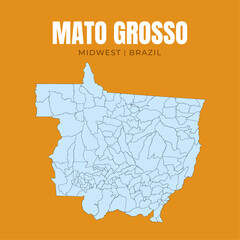 Map of Mato Grosso, state in Midwaest Brazil © Yguana Design