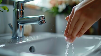 close-up of a woman using soap and water from the faucet, illustrating the idea of personal hygiene.
