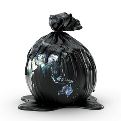 Planet Earth with pollution while wrapped in a plastic bag. - obrazy, fototapety, plakaty