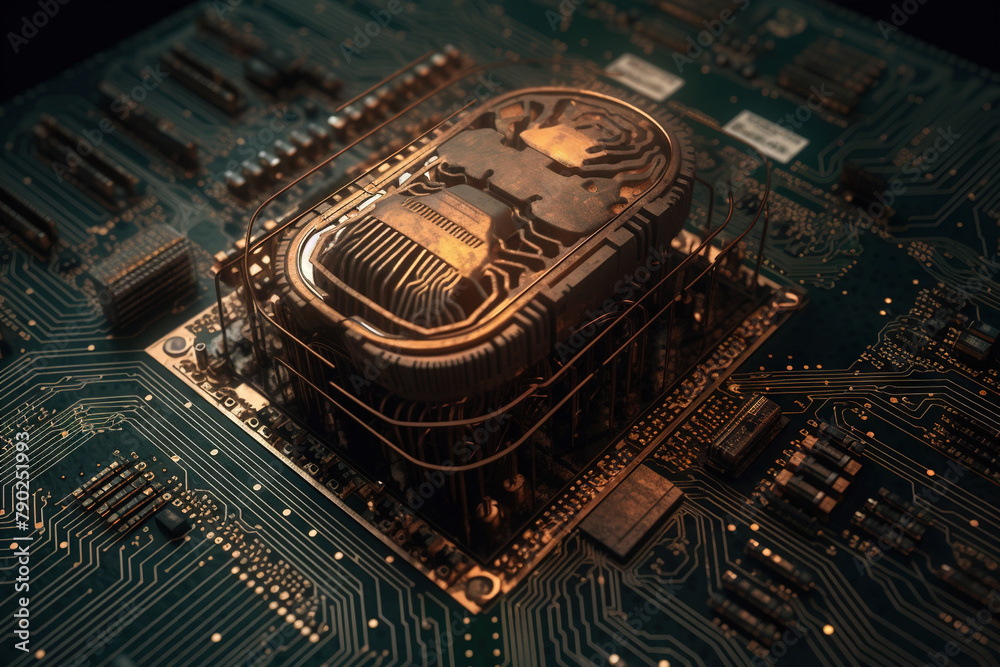 Poster Artificial intelligence science concept with technological AI brain on the circuit board.
