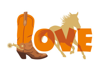 Cowboy boot and horse silhouette