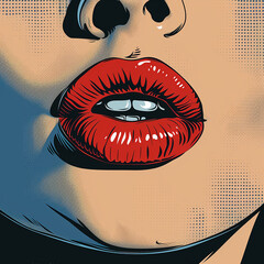 Close-up of woman's red lips, Pop Art Style - Generative AI