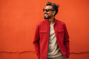 Fototapeta premium Young indian man in red jacket