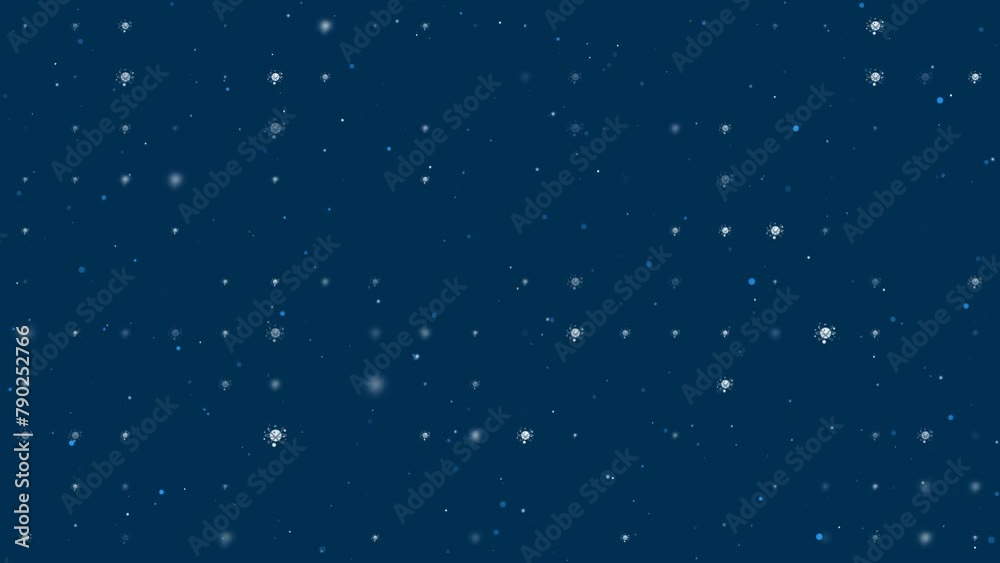 Poster template animation of evenly spaced cosmic symbols of different sizes and opacity. animation of tran