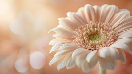 Exquisite Gerbera Blossom: Captivating Macro Image of Delicate Creamy Petals in Soft Focus.