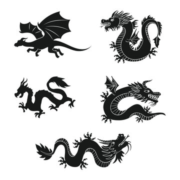 Japanese dragon silhouettes set dragon tattoo, japanese tattoo ,china, dragon eps10