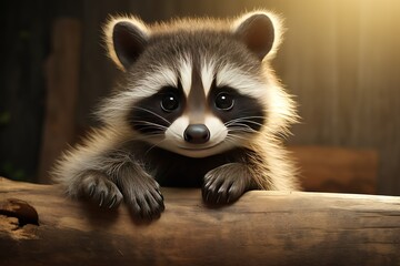happy and cute baby raccoon, 4k, realistic. Ai generated