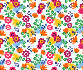 Paint Puffs and Beautify Garden Floral Repeat Pattern 