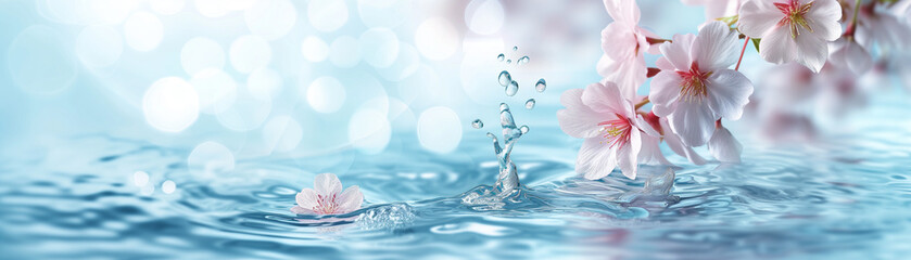 Abstract pure water drop with blossom flower cosmetic concept for background banner style
