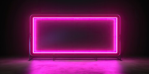 Fototapeta premium Neon frame in minimalist stage design style, purple and pink, spectacular background