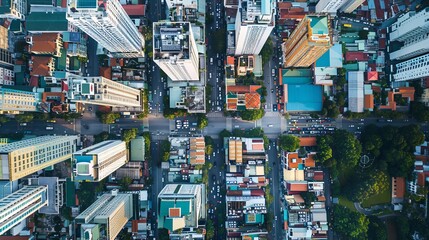 Top view aerial photograph taken with a drone of Bitexco, a developed metropolis featuring business centers and office skyscrapers. Tall buildings in the city of Ho Chi Minh