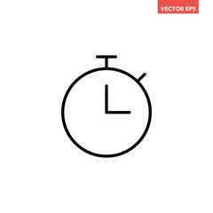 Single black stopwatch line icon, simple stop watch timer flat design pictogram vector for app ads web banner button ui interface elements isolated on white background