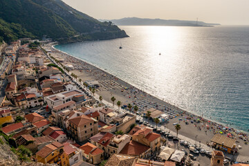 View of the beach of Scilla in the Reggio Calabria region of italy - obrazy, fototapety, plakaty