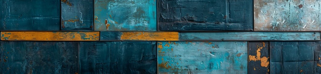 a blue and yellow wall with a stripe on it's side