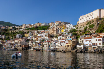 Fototapeta na wymiar Houses along the coastline of Scilla in the reggio Calabria region of Italy