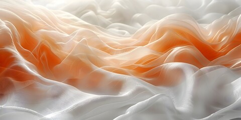 Ethereal Silk Waves in Soft White and Vibrant Orange Hues - Gentle Dance of Natures Beauty