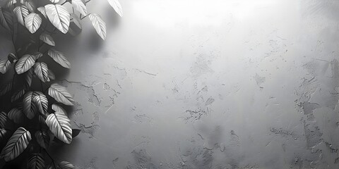Grayscale Wall Background with Leaves Basking in Soft Sunlight - Cinematic and High Definition - obrazy, fototapety, plakaty