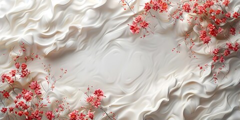 Elegant 3D Background with Wavy Resin Sheets and Vibrant Red Flowers - Luxurious Product Display or Wall Art