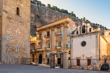 Old buildings surrounding the piazza in Cefalu, Sicity