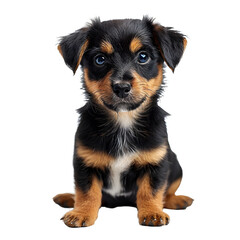 Adorable Black and Brown Puppy Captivating Attention on White Background