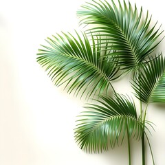 Vibrant Palm Fronds Radiate Tropical Vibes on Pristine White Backdrop