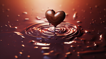 A heart in a splashing of chocolate, in the style of digital gradient blends, Valentine's day concept. - obrazy, fototapety, plakaty