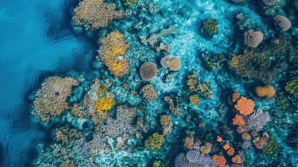 Spectacular Aerial Shot of Colorful Coral Reefs in Crystal Clear Waters