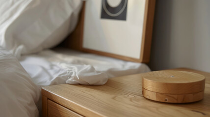 A tissue on a nightstand in a bedroom