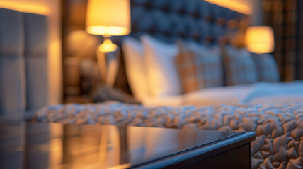 A luxury hotel bedroom setting - obrazy, fototapety, plakaty