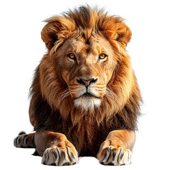 Obraz premium Majestic Lion in Regal Pose with Thick Mane on White Background