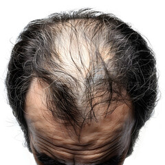 Middle-Aged Mans Close-Up Reality Hair Loss and Thinning on Gray Scalp