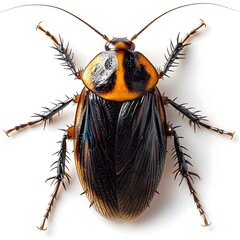 Black and Orange Striped Cockroach in Stark Isolation on a White Background