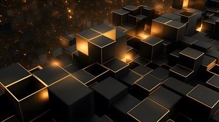 3d rendering of gold and black abstract geometric background. Scene for advertising, technology,...
