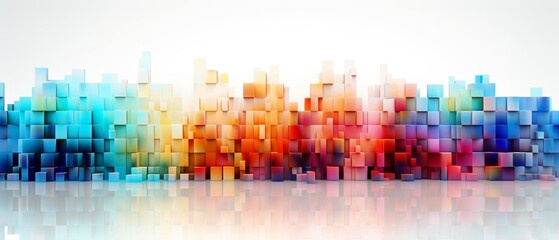 Colorful 3D rendering of a cityscape made of cubes.