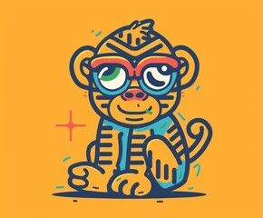 Cute cartoon abstract monkey, minimalistic flat illustration with contour lines
