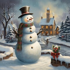 Obraz premium Place a cheerful snowman in the centre of the scene, radiating happiness. Ai generated