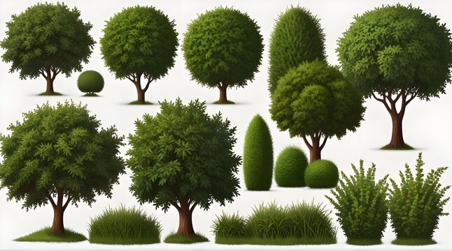 Vector brush in different forms Tree crown Ornamental .Generative AI