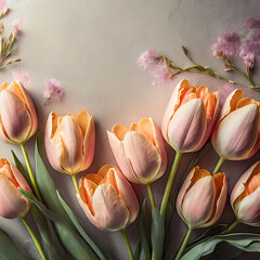 Elegant Display of Tulips and Blossoms on a Neutral Background