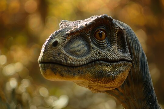 Soft, ambient lighting enhances the lifelike features and textures present in a detailed dinosaur model